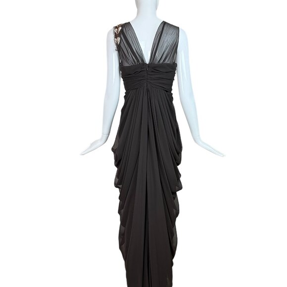 VERA WANG 2006 Vintage Runway Grecian Gown Draped Embellished Long Maxi Dress - Picture 3 of 9